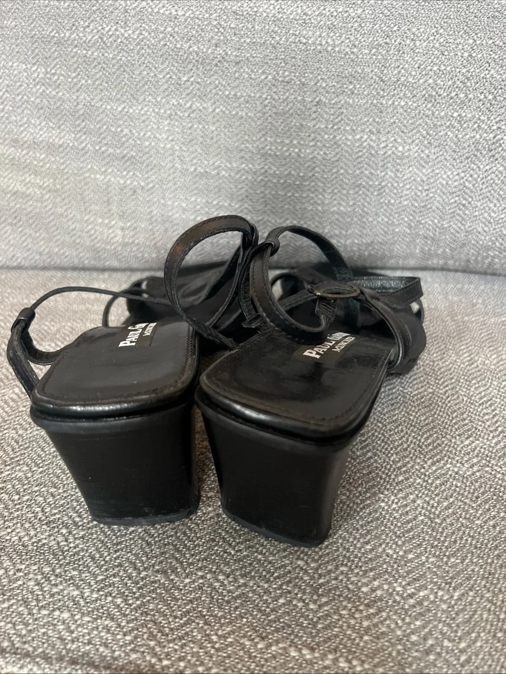 Paul Green Black Leather Strappy Square-Toe Heels European 5.5